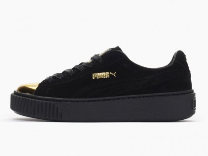 Puma Wmns Suede Platform Gold Noir Or Star Unisex Chaussures 362222-02